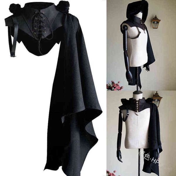 

medieval cosplay accessories knight gothic cape shawl hooded black vampire devil crusader punk men women cloak wizard l220714, Black;red