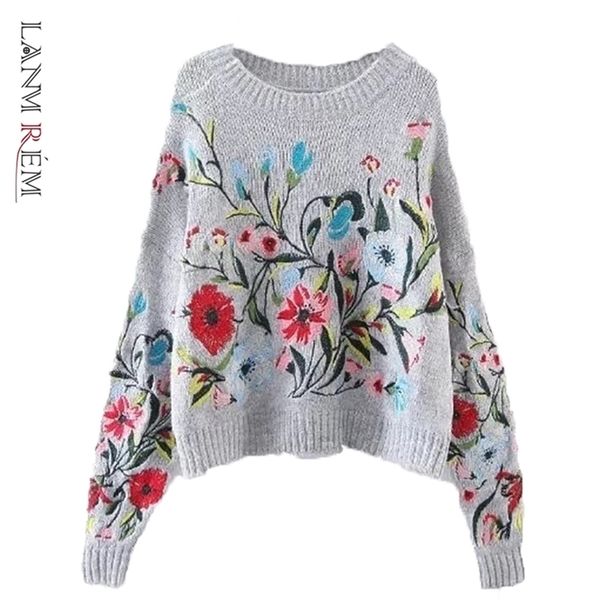 

lanmrem korean autumn winter fashion solid color round collar full sleeve loose embroidered sweater women v74702 201221, White;black