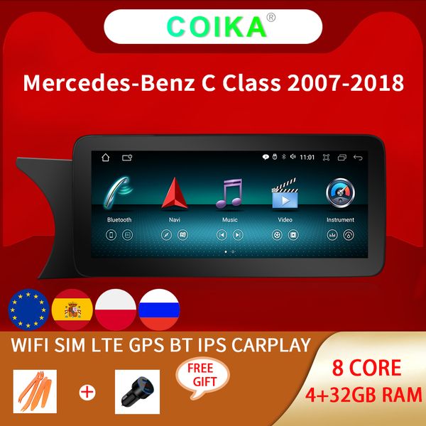 

8 core 10.25" car dvd player for mercedes benz c glc w204 w205 bt google wifi gps radio 2+32g ram carplay android 10.0 ips touch screen