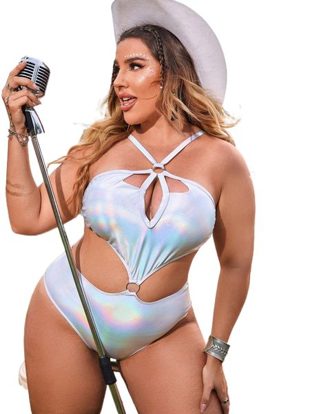 

plus holographic o-ring cut out one piece swimsuit z5kb#, White;black