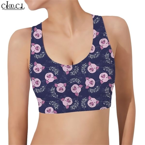 

summer women sports vest funny pig animal 3d pattern swine printed tank casual female yoga running fitness sports bra w220616, White