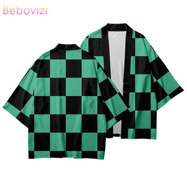 

women men beach haori japanese streetwear print cardigan yukata traditional asian coat samurai anime plaid shirt cosplay kimono, Red