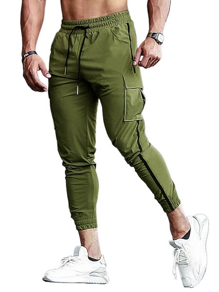 

men contrast side seam flap pocket pants n4zu#, Black