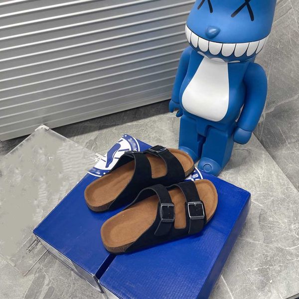 

2022 italian men's slippers sandals fashion famous brand soft leather sliding 2 shoulder strap adjustable cool effortless summer casual, Black