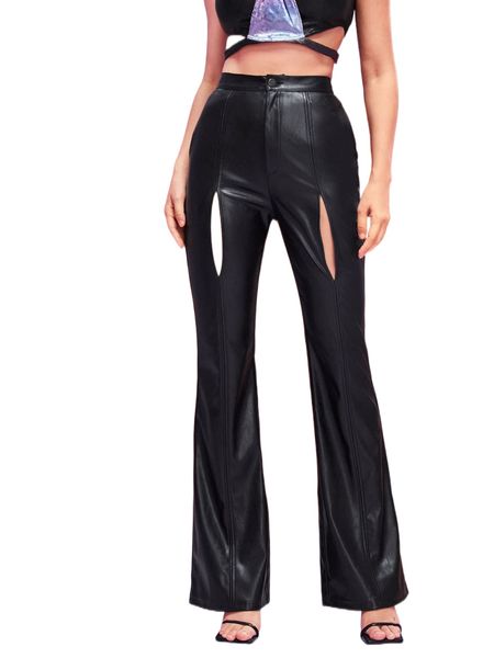 

x yifan yao cutout flare leg patent pants o12q#, Black;white