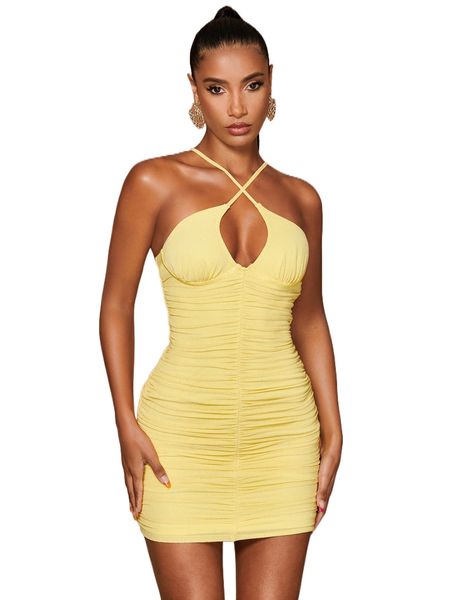

bae crisscross front ruched bodycon dress f60j#, Black;gray