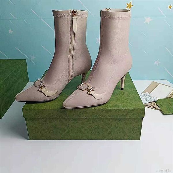 

2022 luxury designer ladies beige leather mid-heel boots bootie stiletto brown booties shoes with original box, Black
