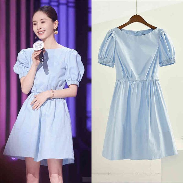 

casual dresses summer small tiansi skirt europe station high-end bubble sleeve french dress with high quality, Black;gray
