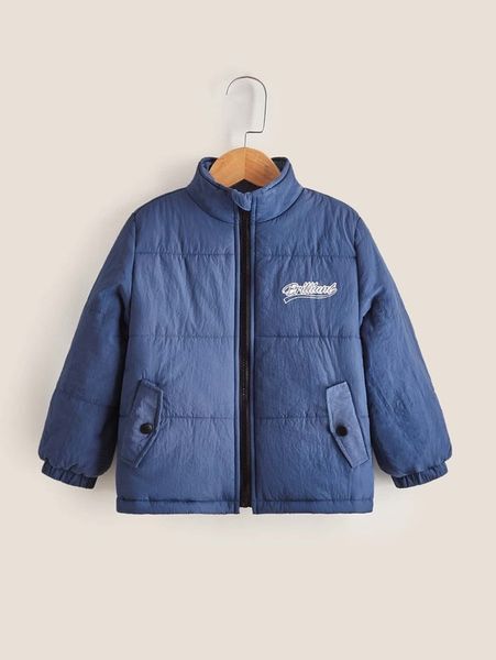 

toddler boys zip up letter graphic puffer coat she, Blue;gray