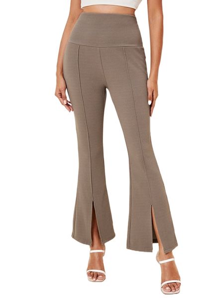 

high waist slit hem flare leg pants l851#, Black;white