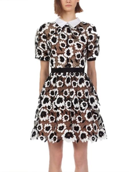 

runway summer self portrait dress floral lace dress elegant short sleeve ladies party dresses robe femme 220516, Black;gray