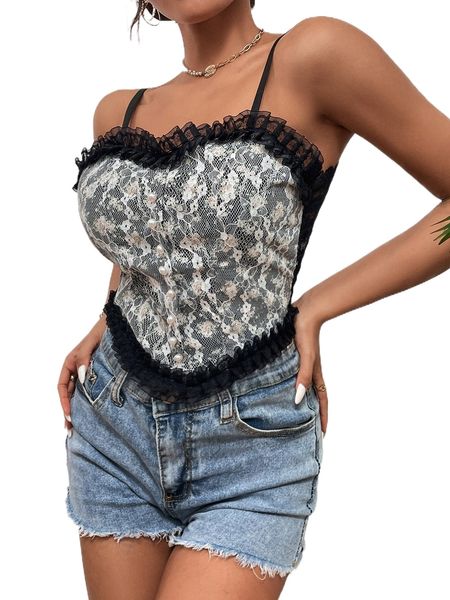

hanky hem frill trim lace cami j70p#, White