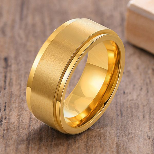 Zorcvens New Fashion Gold Color Dold Stainless Aço spinner fosco anel para homens punk vintage noivado de casamento jóias presentes de beleza itens de beleza