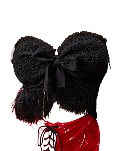 

plus shirred frill trim knot front crop tube 65or#, Black