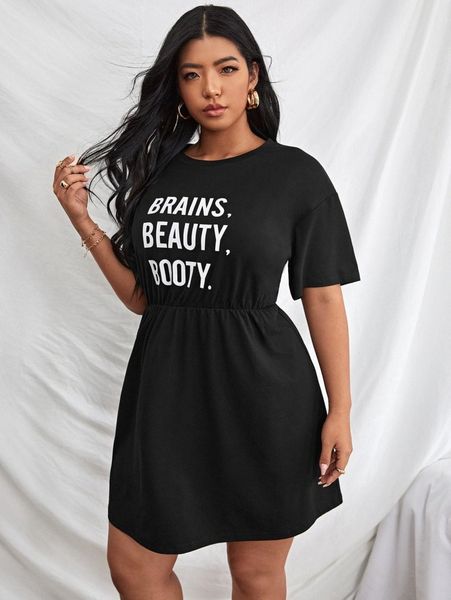 

plus letter graphic a-line dress r3bg#, Black