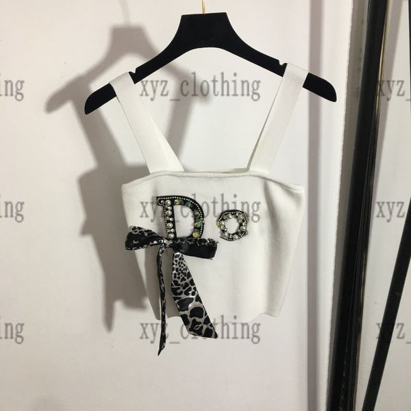 

high-end 2022ss t shirts newly white knitted t-shirts heavy industry beaded letter three-dimensional bow decoration slim cool knitted camiso