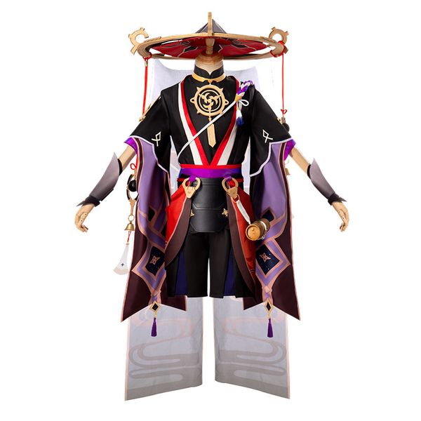 

genshin impact kunikuzushi scaramouche cosplay costume outfits dress halloween carnival uniforms wig shoes, Black