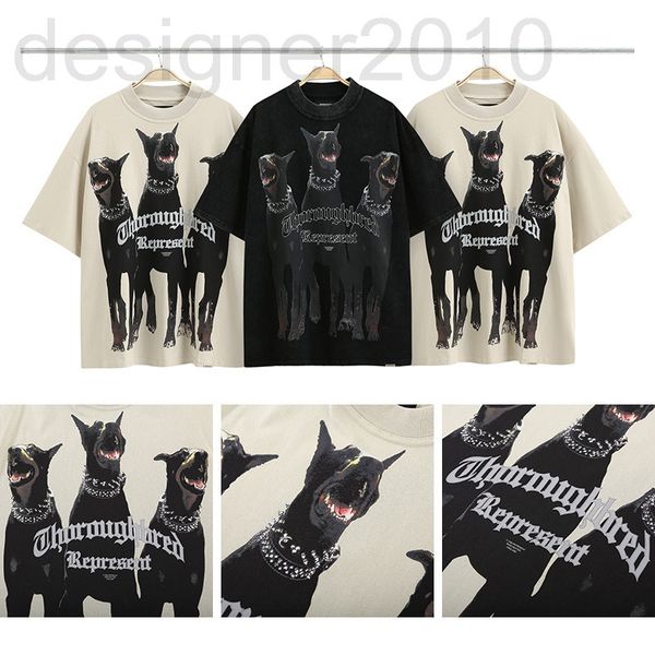 

men's t-shirts designer repeat doberman print wash used short sleeve men's summer fashion t-shirt h6xm, White;black