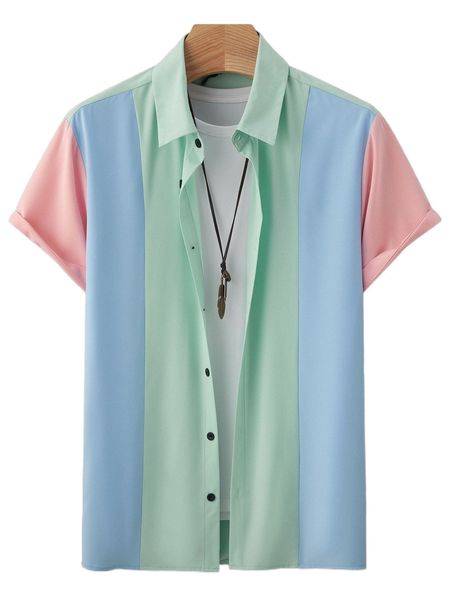 

men colorblock button front shirt without tee w7lp#, White;black