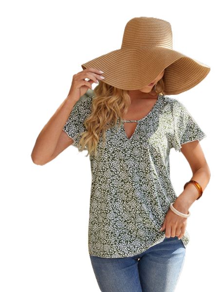 

emery rose keyhole neck ditsy floral 722y#, White