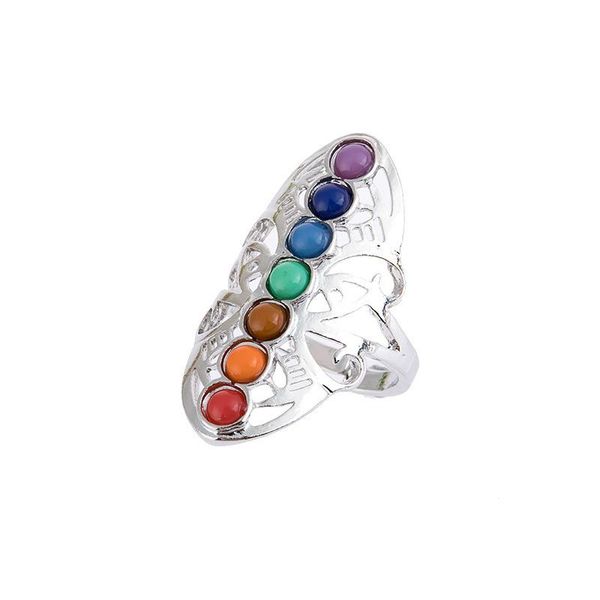 Rings de cluster Yoga colorido anel de pedra sete chakra