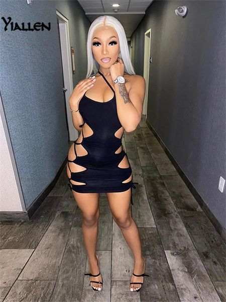 

summer black hollow out lace up sling slim dress women fashion sleeveless clothing lady solid mini dresses, Black;gray