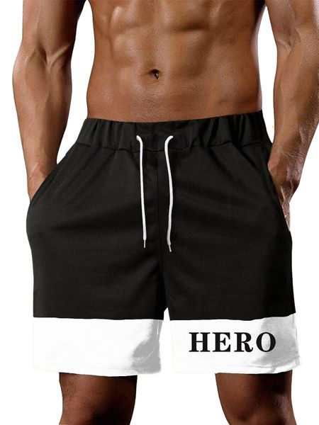 

men two tone letter graphic drawstring waist shorts e7tz#, White;black