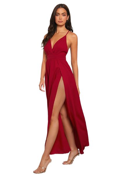 

evolu crisscross backless wrap maxi cami dress n2gi#, Black;gray