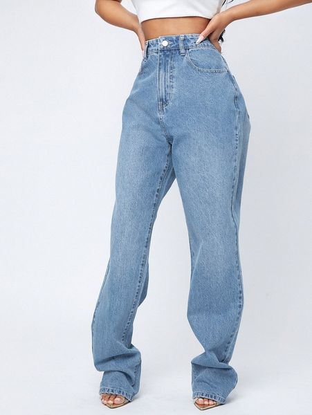 

high waist straight leg jeans j8mw#, Blue
