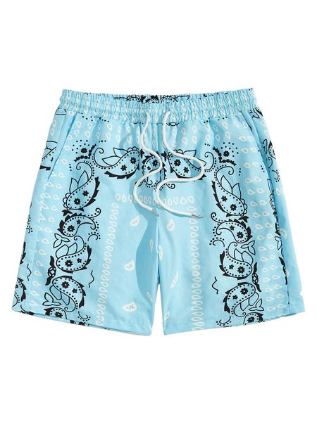 

men drawstring waist paisley print shorts 31td#, White;black