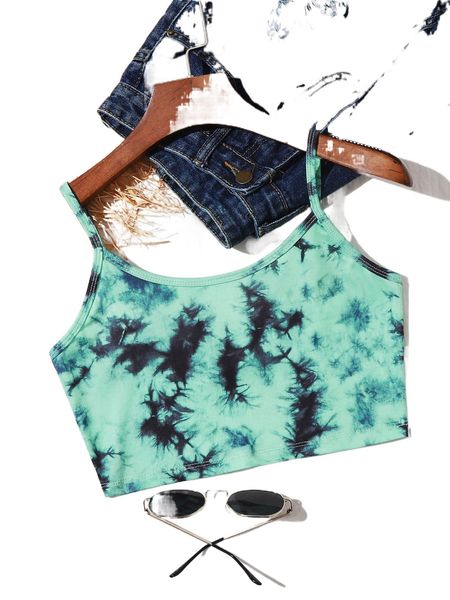 

tie-dye wash cropped cami d8dj#, White