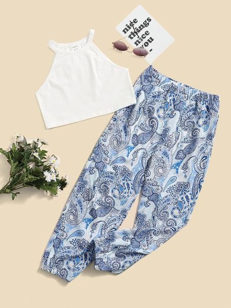 

sheen girls plain color halter and paisley pants set she, White