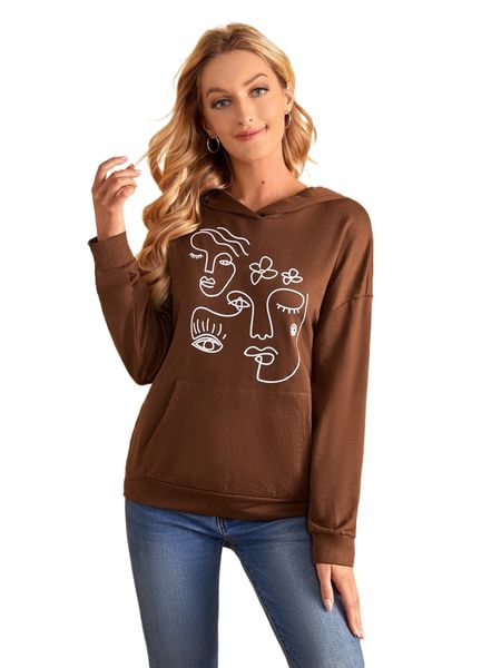 

pouch pocket figure graphic hoodie w8ao#, Black