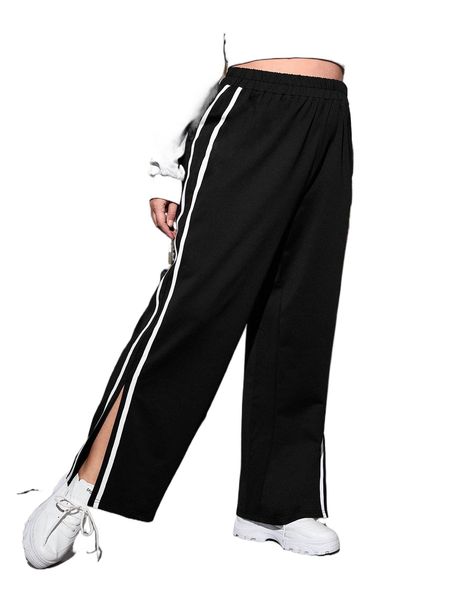 

plus contrast side seam slit hem sweatpants w5yq#, Black