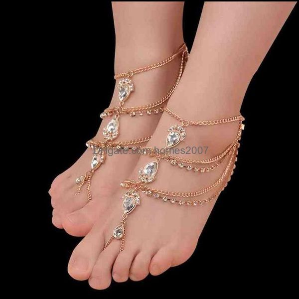 

anklets kunjoe nieuwe luxe voet ketting crystal enkelband bridal beach wedding barefoot sandalen decoratie vrouwen partij sieraden drop deli, Red;blue