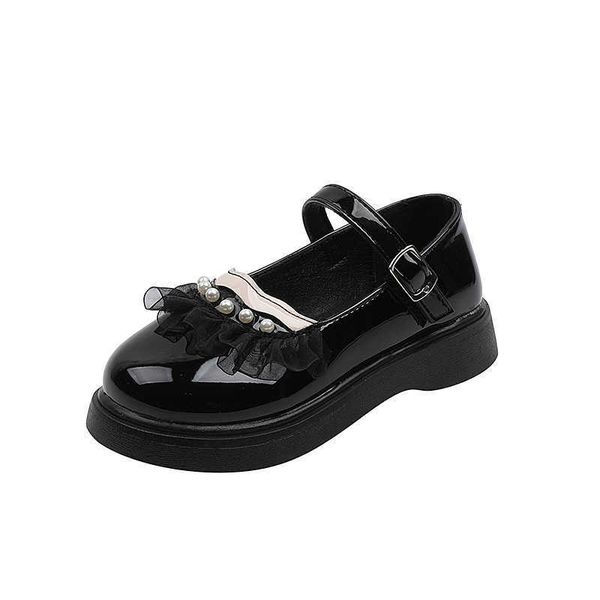 Ragazze Lace Pearl Lolita Scarpe in pelle verniciata dolce Teen giapponese Kawaii Cute Mocassini leggeri Piattaforma Mary Jane Black Flats 26-36