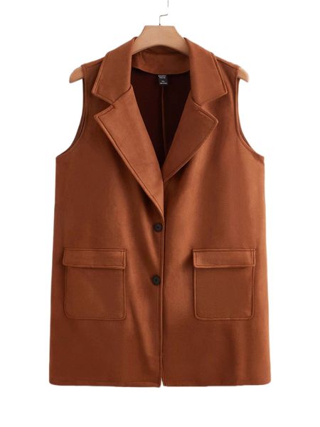 

plus button front flap pocket suede coat l5yi#, Black