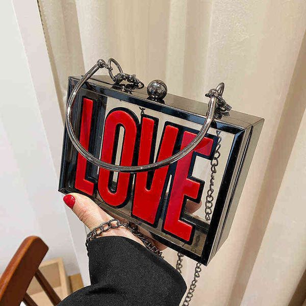 

fashion love letter acrylic women handbags box designer chains shoulder crossbody bags luxury clear small square purses new 220514