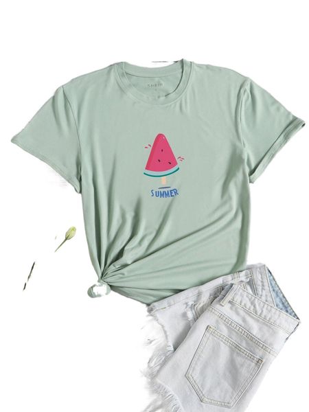 

watermelon and letter graphic tee d7oc#, White