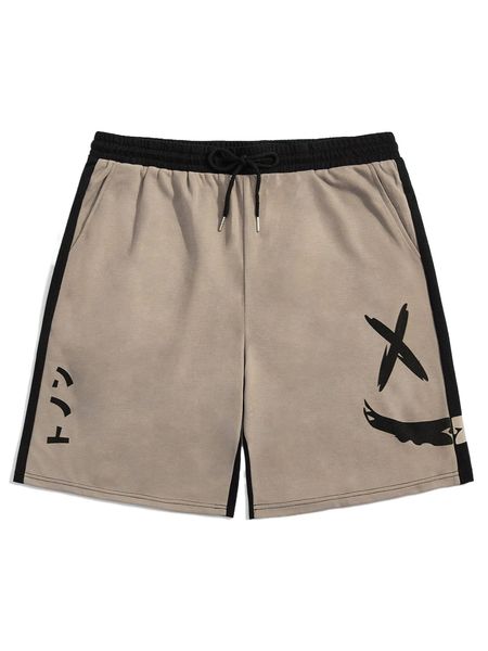 

romwe guys graphic colorblock drawstring shorts k2ur#, White;black