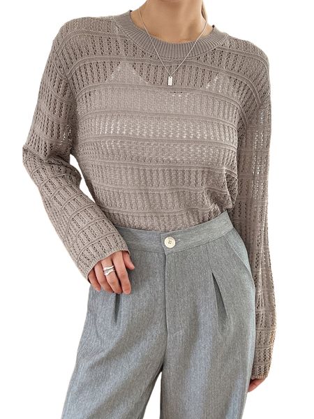 

dazy 1pc solid pointelle knit sweater b4by#, White;black