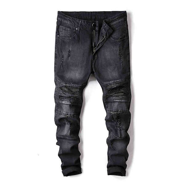 

men's jeans men's jeans trend wrinkled cut leg pants slim fit casual ozdz, Blue