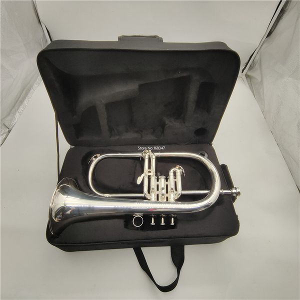 

flugelhorn bb tune sliver plated black valve brass instrument with case
