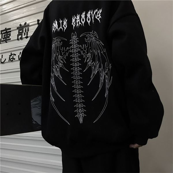 

gothic oversized hoodie anime skeleton print hooded sweatshirt punk hip hop streetwear men pullover casual harajuku y2k 220402, Black