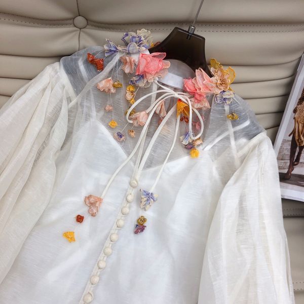 

zm stereo flower lantern sleeve shirt summer dresses for women 2022 new valentine's day birthday mother's day gift australia famou, White