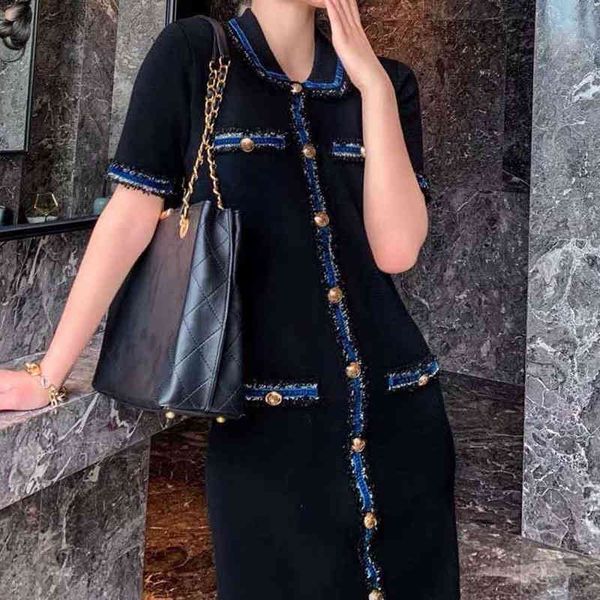 

casual dresses fadan  family's style in autumn and winter small fragrance lapel knitted slim dress for women, Black;gray