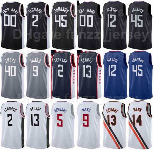 NCAASiebdruck-Basketballtrikot Paul George 13 Kawhi Leonard 2 Reggie Jackson 1 Luke Kennard 5 Ivica Zubac 40 Norman Powell 24 Mann Frau