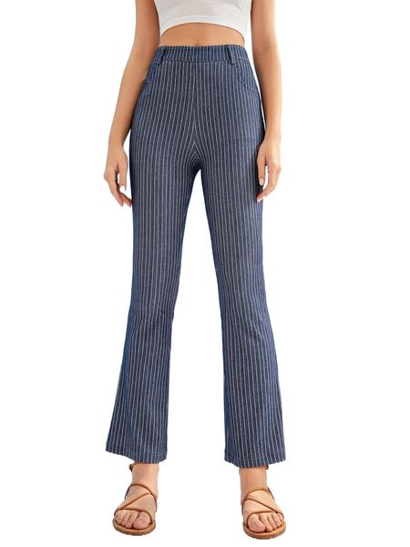 

striped pattern high waist flare leg pants w74n#, Black;white