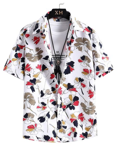 

men random floral print shirt without tee 85tz#, White;black