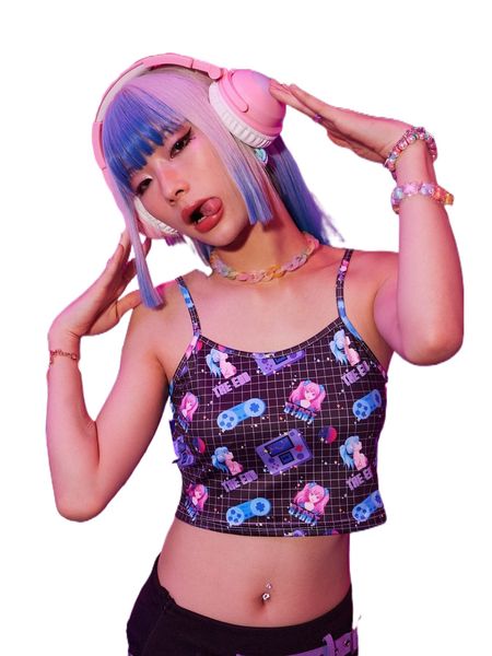 

romwe anime letter cartoon graphic crop cami 50bm#, White